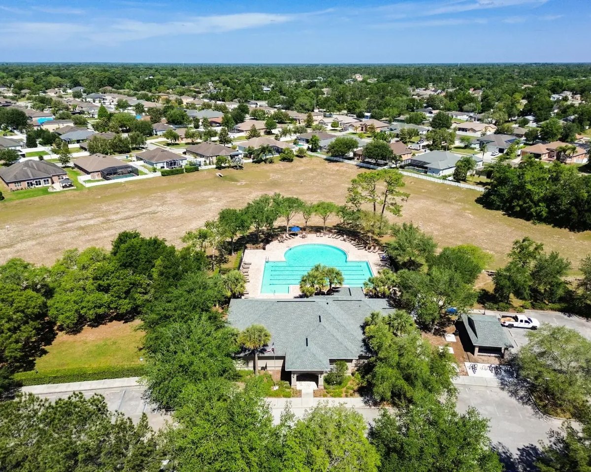 Aerial view of the Avalon clubhouse and main pool